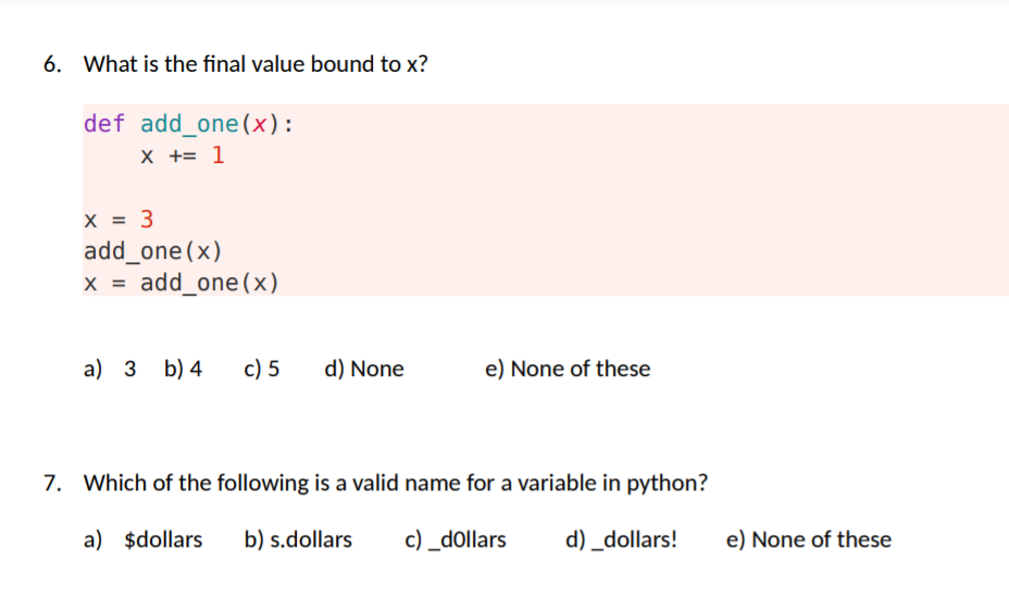 Solved 6. What is the final value bound to x? def | Chegg.com