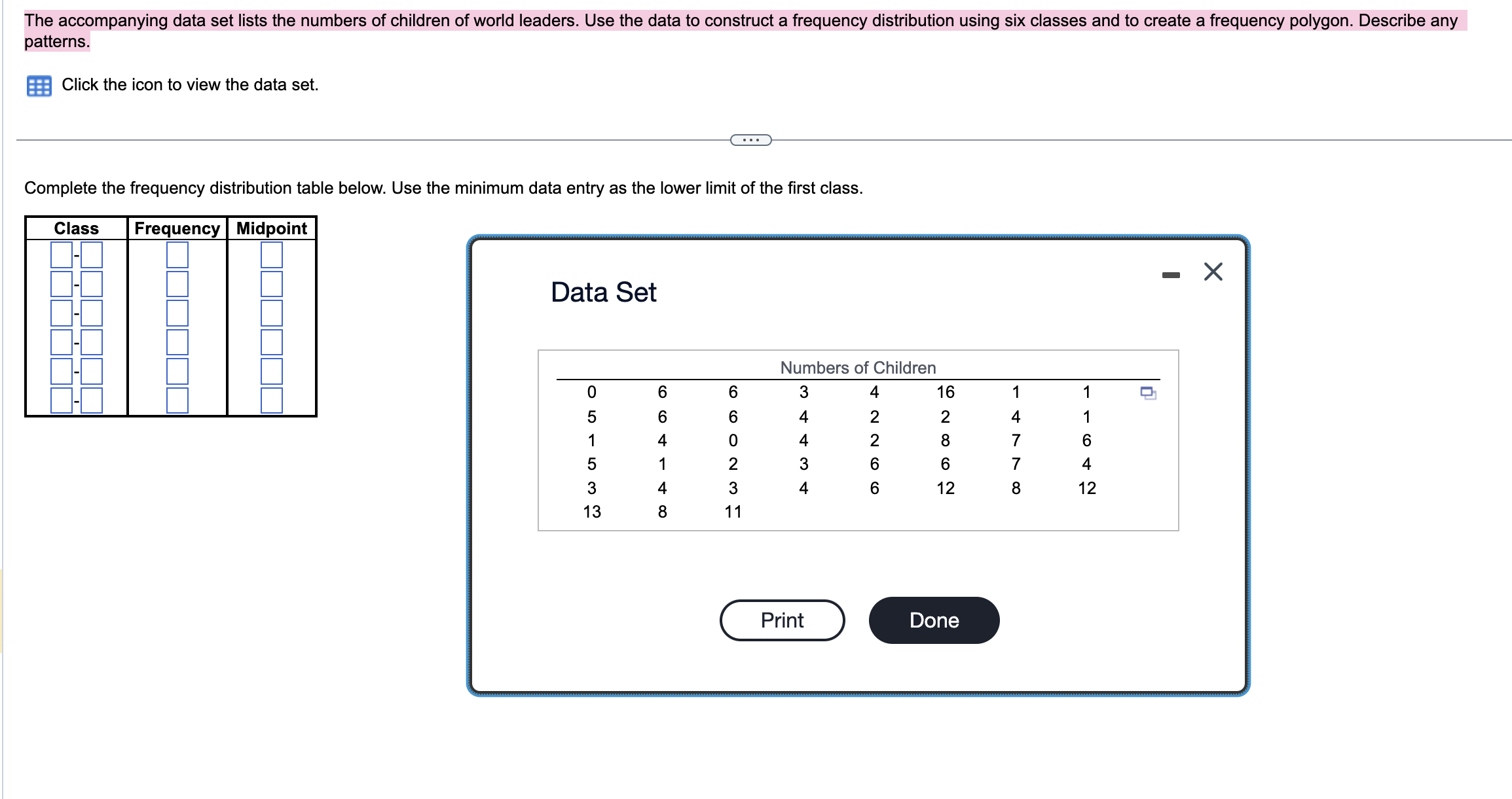 Solved Click the icon to view the data set. Complete the | Chegg.com