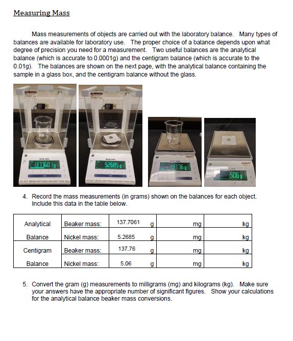 Solved Measuring Mass Mass measurements of objects are