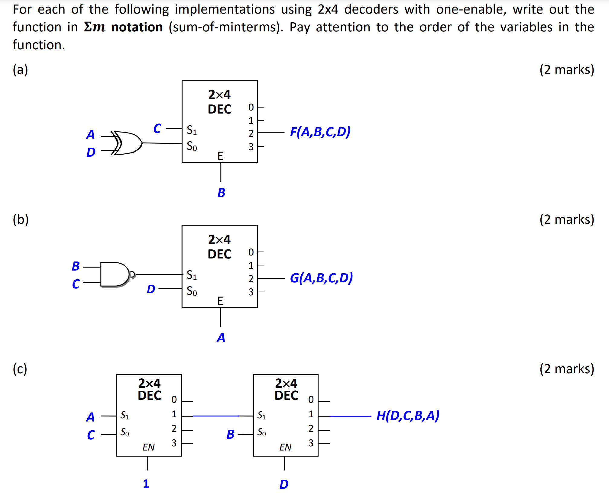 Solved For each of the following implementations using 2×4 | Chegg.com