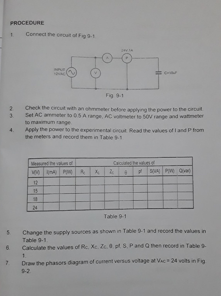 Solved PROCEDURE 1 Connect the circuit of Fig 9-1 24V.1A | Chegg.com