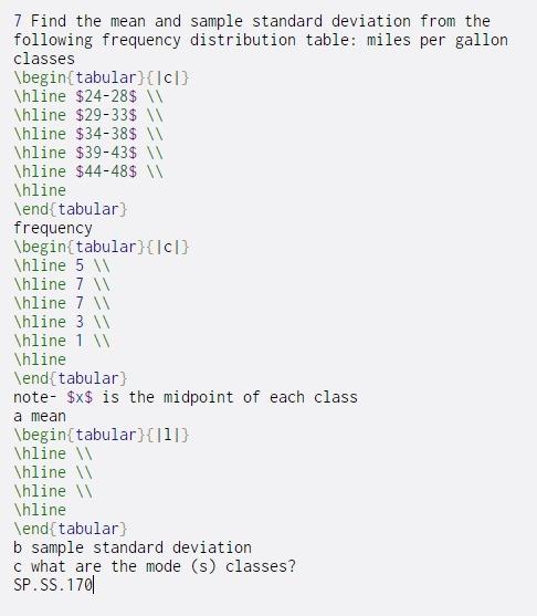 Solved 7 Find the mean and sample standard deviation from | Chegg.com