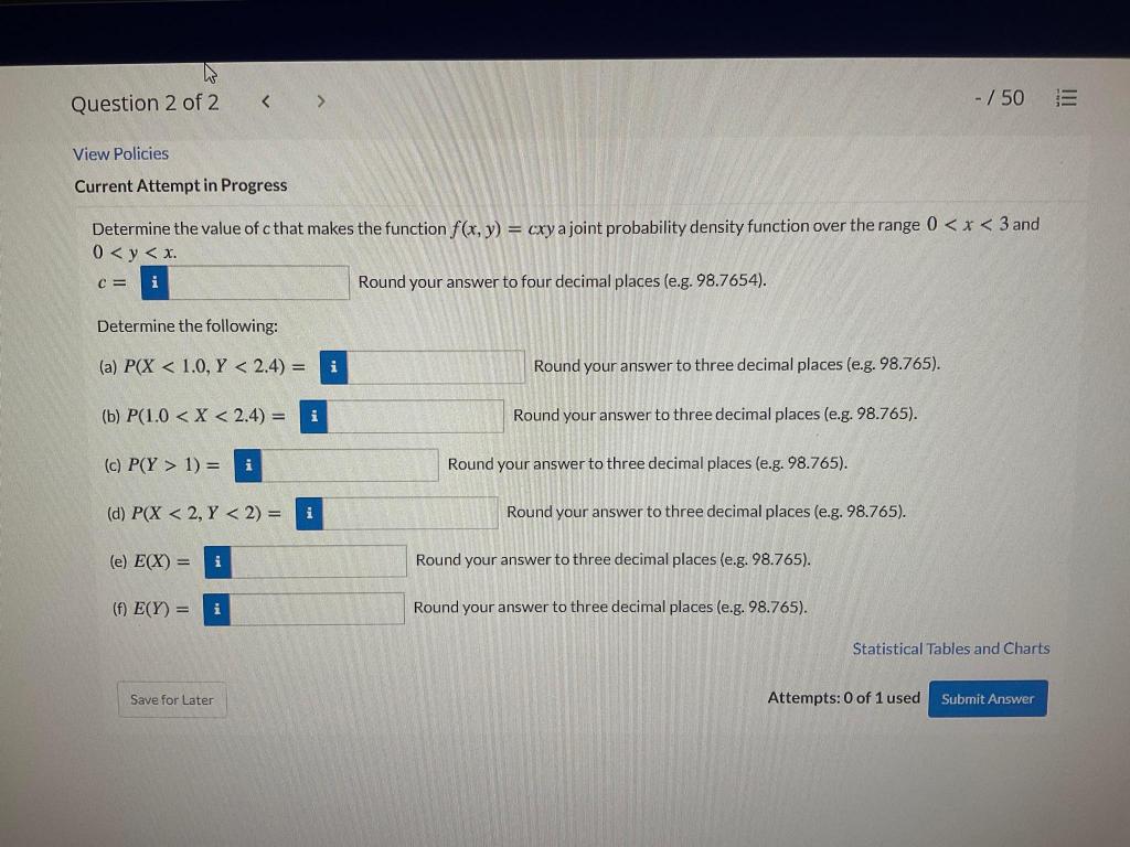 Solved Question 2 of 2 -/50 E III View Policies Current | Chegg.com