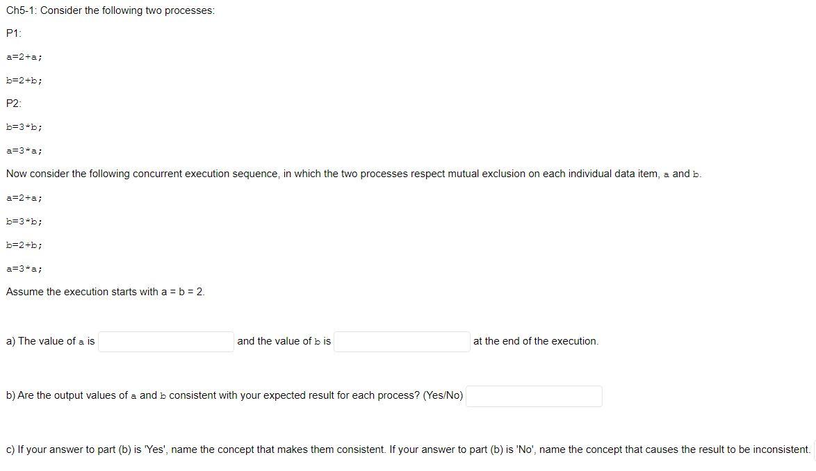 Solved Ch5-1: Consider The Following Two Processes: P1 | Chegg.com