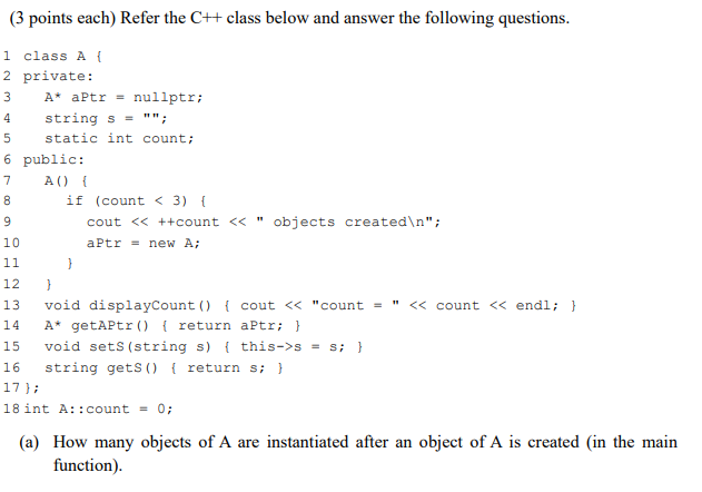 Solved (3 points each) Refer the C++ class below and answer | Chegg.com