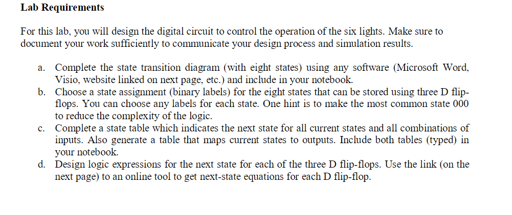 Solved For this lab, you will design the digital circuit to | Chegg.com
