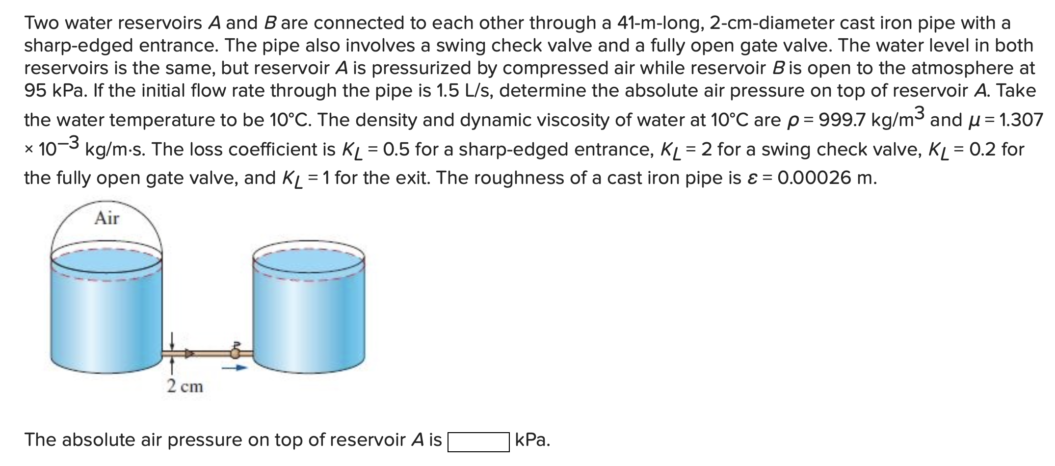 Solved Two Water Reservoirs A And B Are Connected To Each | Chegg.com