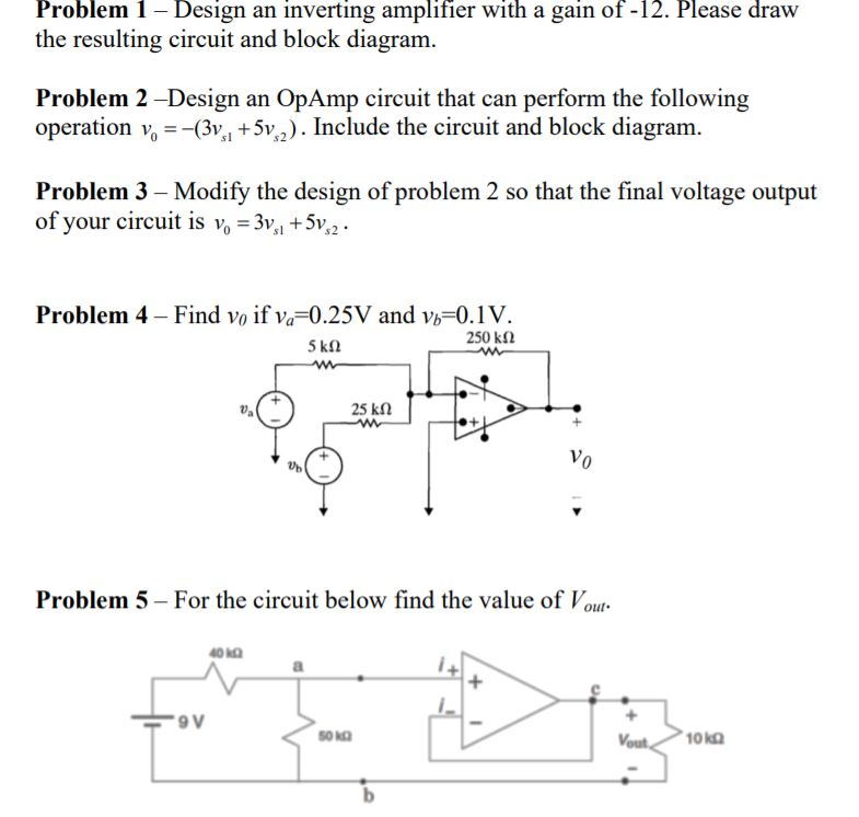 Solved Problem 1 - Design An Inverting Amplifier With A Gain | Chegg.com