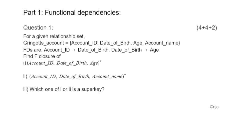 Solved Part 1: Functional Dependencies: (4+4+2) Question 1: | Chegg.com