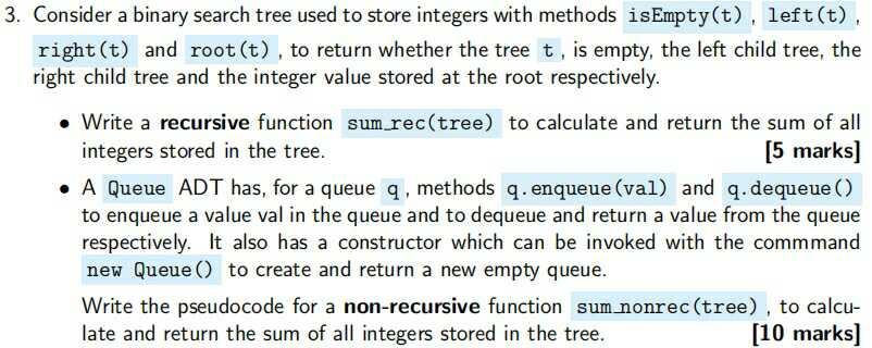Solved 3. Consider a binary search tree used to store | Chegg.com
