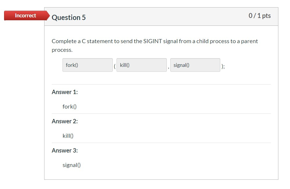 Solved Incorrect Question 5 0/1 pts Complete a C statement | Chegg.com