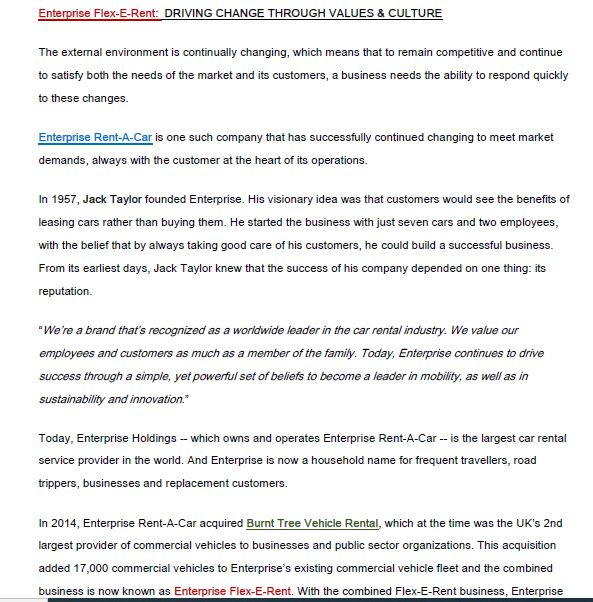 Enterprise FlexERent DRIVING CHANGE THROUGH VALUES