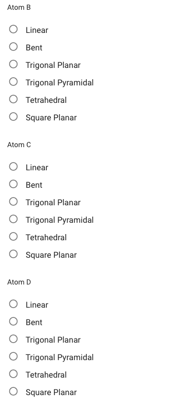 Solved Determine the molecular geometry around each of the | Chegg.com