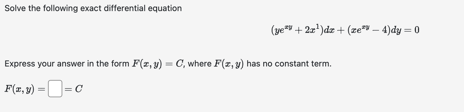 Solved Solve The Following Exact Differential Equation | Chegg.com