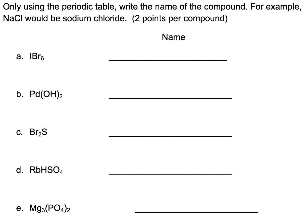 Solved Only using the periodic table, write the name of the | Chegg.com