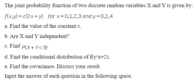 Solved The joint probability function of two discrete random | Chegg.com