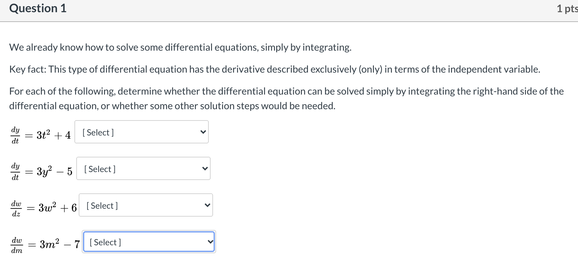 Solved Question 1 1 pts We already know how to solve some | Chegg.com
