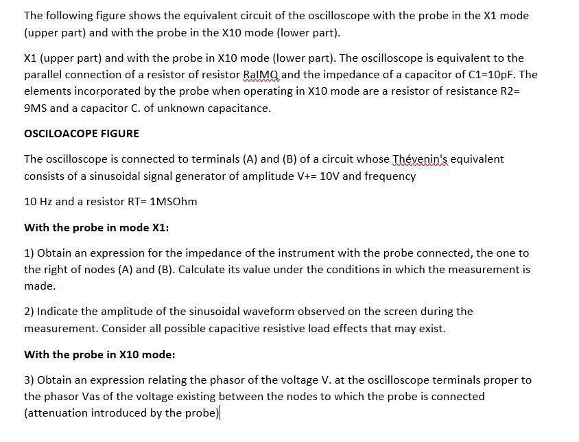 The following figure shows the equivalent circuit of the oscilloscope with the probe in the X1 mode (upper part) and with the