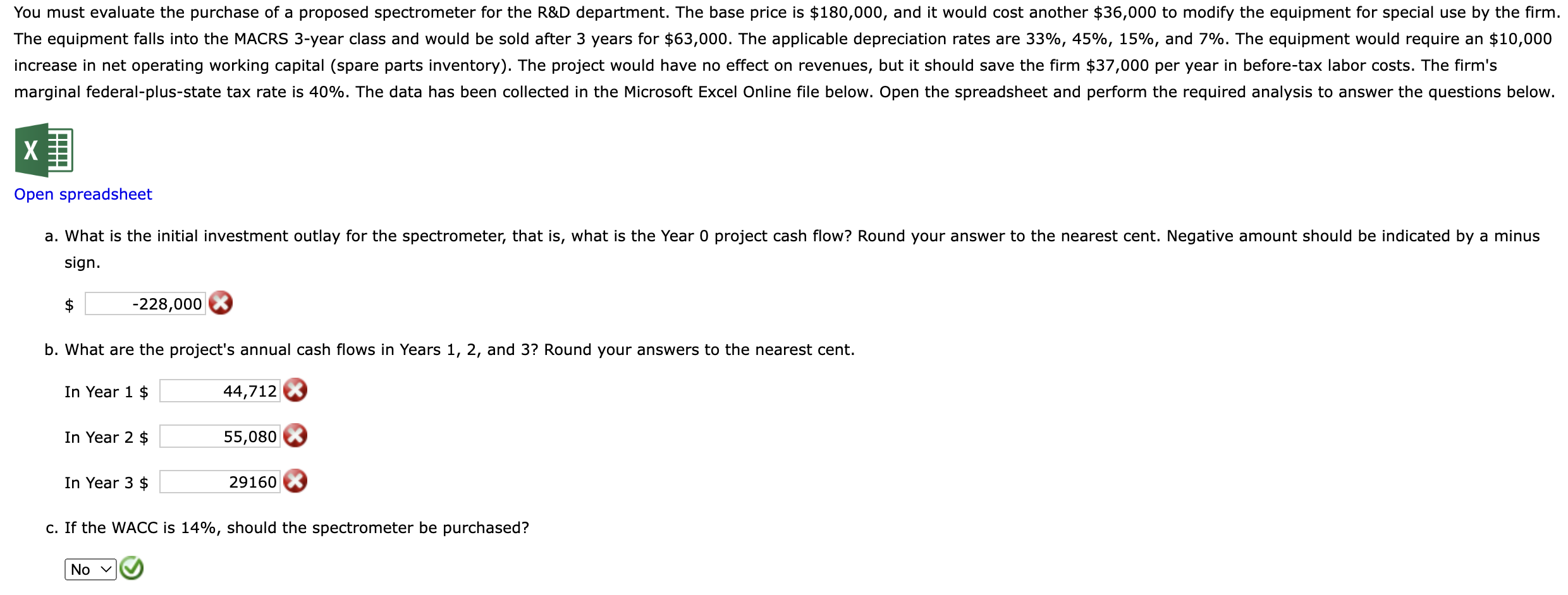 Solved Open spreadsheet sign. $ b. What are the project's | Chegg.com