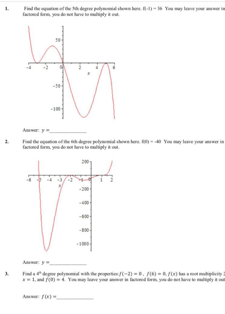 Solved Find the equation of the 5th degree polynomial shown | Chegg.com