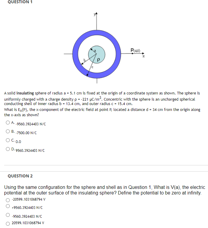 Solved QUESTION 1 P(40) A Solid Insulating Sphere Of Radius | Chegg.com