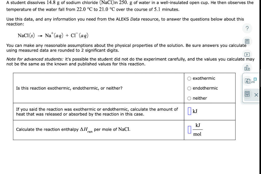 Solved A student dissolves 14.8 g of sodium chloride (NaCl)