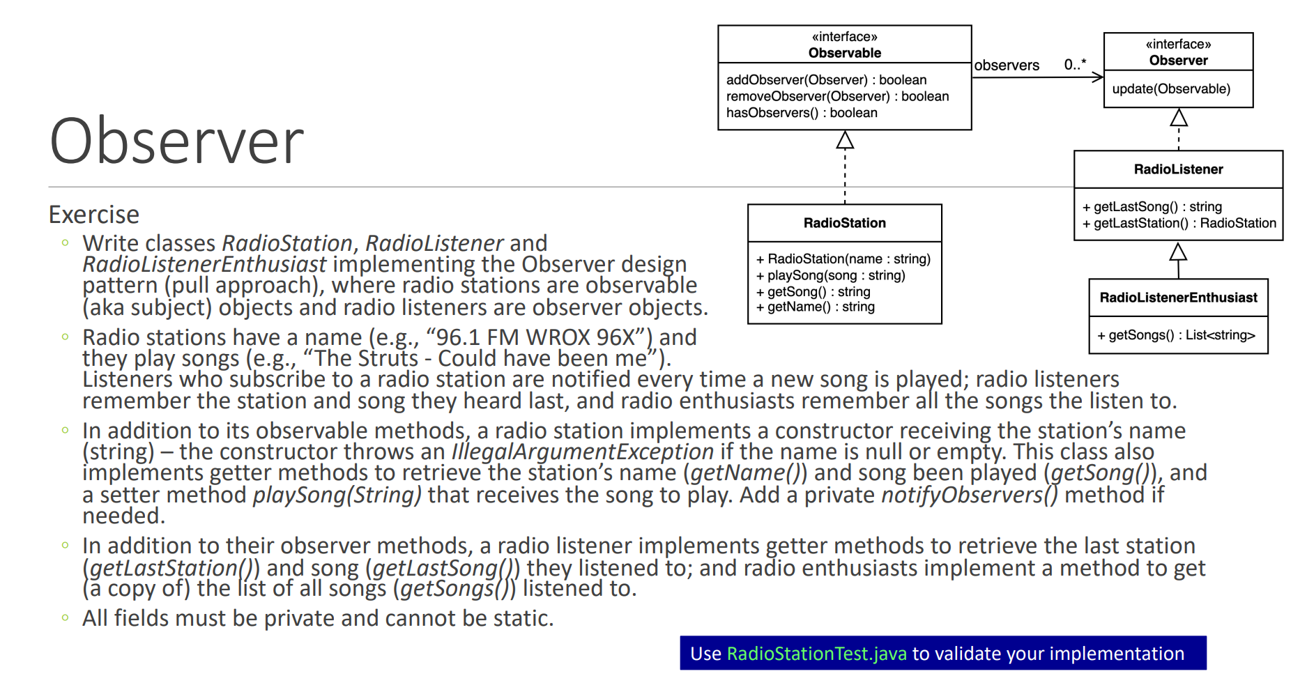 Solved Using Java design pattern Observer: Observable | Chegg.com