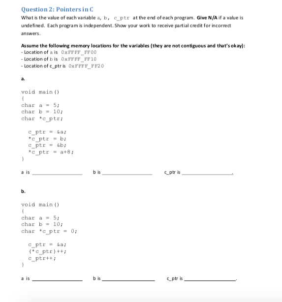 Solved Question 2: Pointers in C What is the value of each | Chegg.com