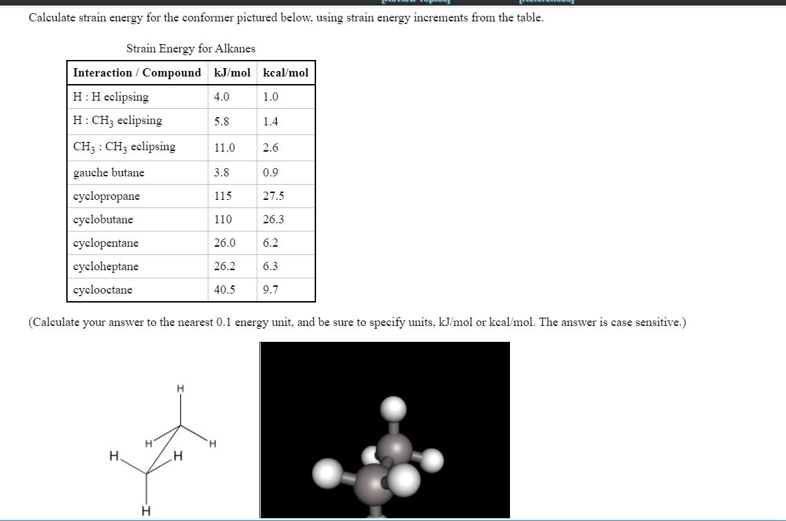 Solved Calculate strain energy for the conformer pictured | Chegg.com