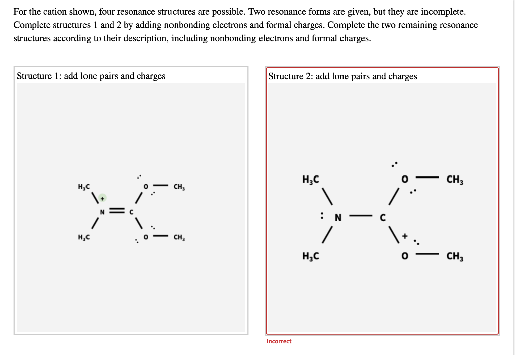 draw two resonance structures of the cation shown below