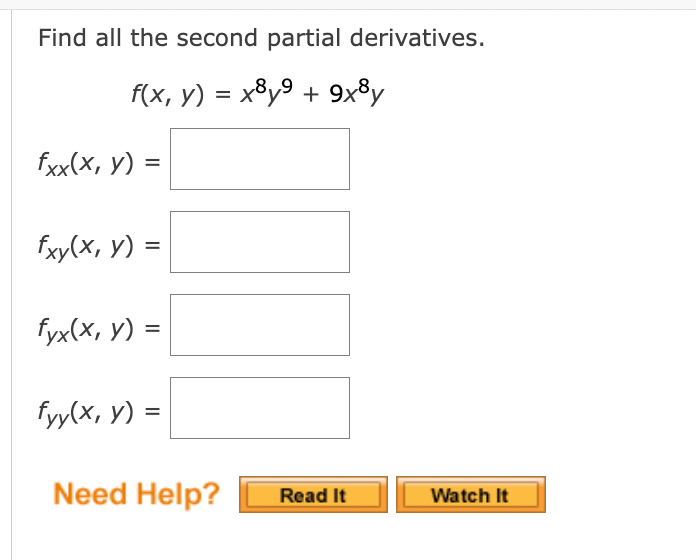 Solved Find All The Second Partial Derivatives