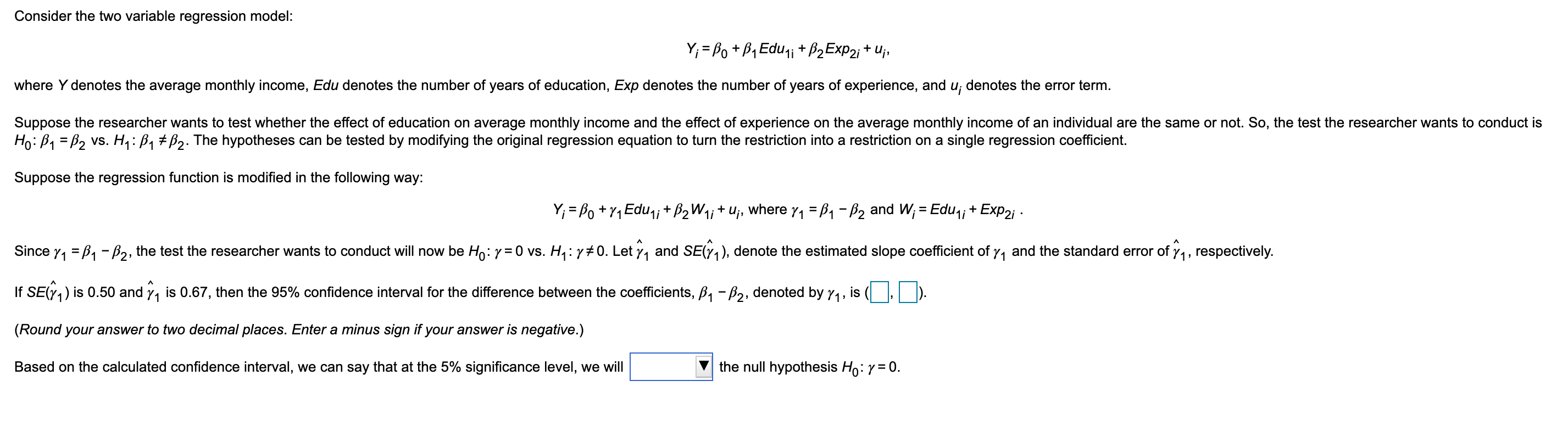 Solved Consider The Two Variable Regression Model Y Bo Chegg Com