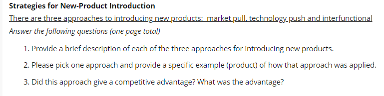 Solved Strategies For New-Product Introduction There Are | Chegg.com