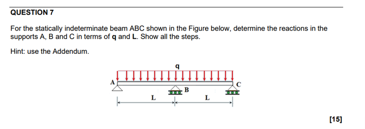 Solved QUESTION 7 For The Statically Indeterminate Beam ABC | Chegg.com