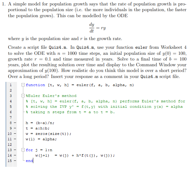 Solved 1 A Simple Model For Population Growth Says That Chegg Com