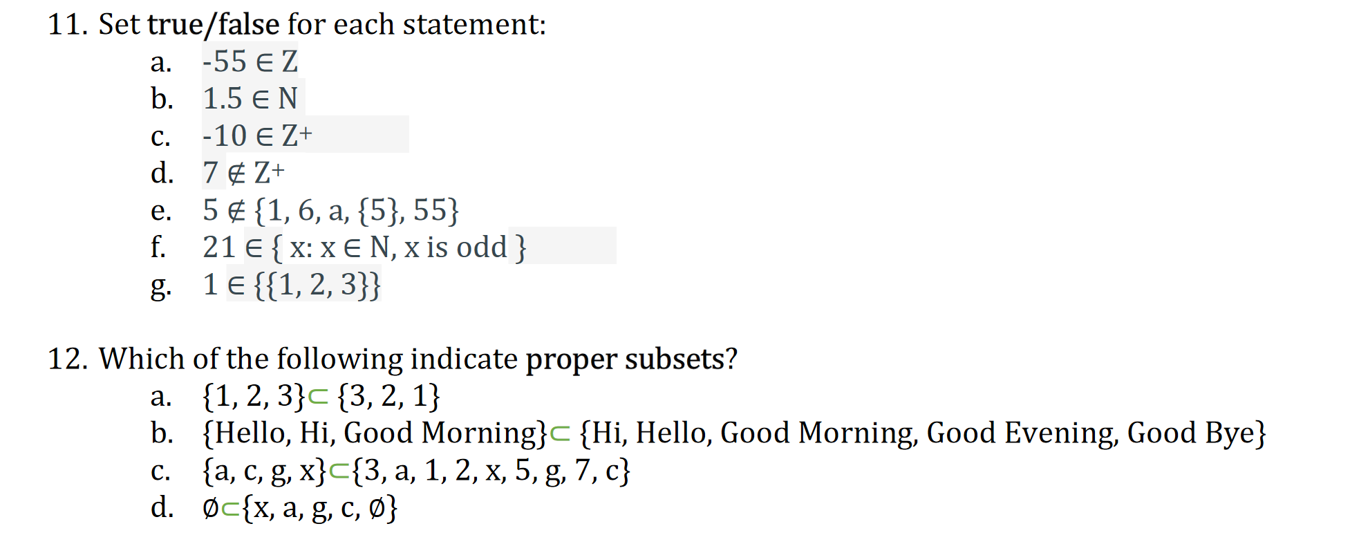 Solved A C 11 Set True False For Each Statement 55 E Chegg Com