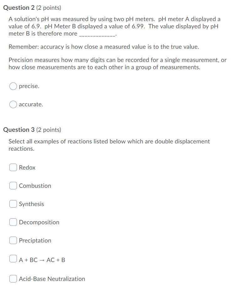 Solved Question 2 (2 points) A solution's pH was measured by | Chegg.com