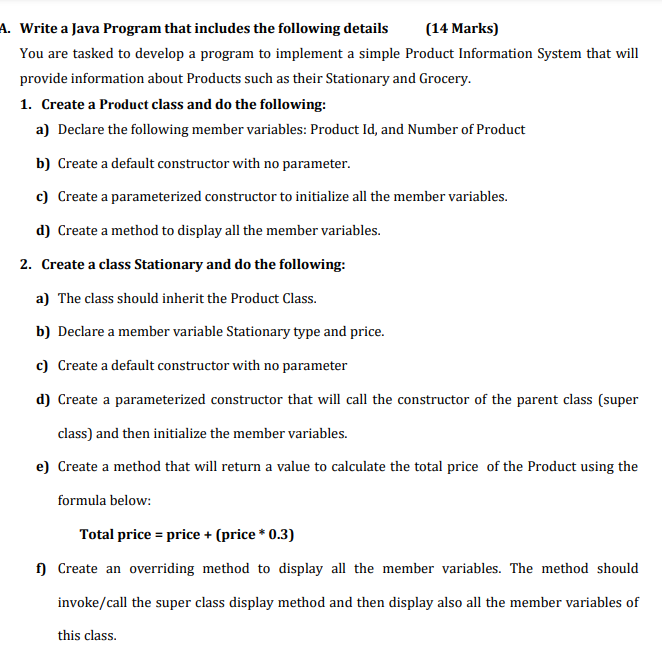 Solved A. Write a Java Program that includes the following | Chegg.com