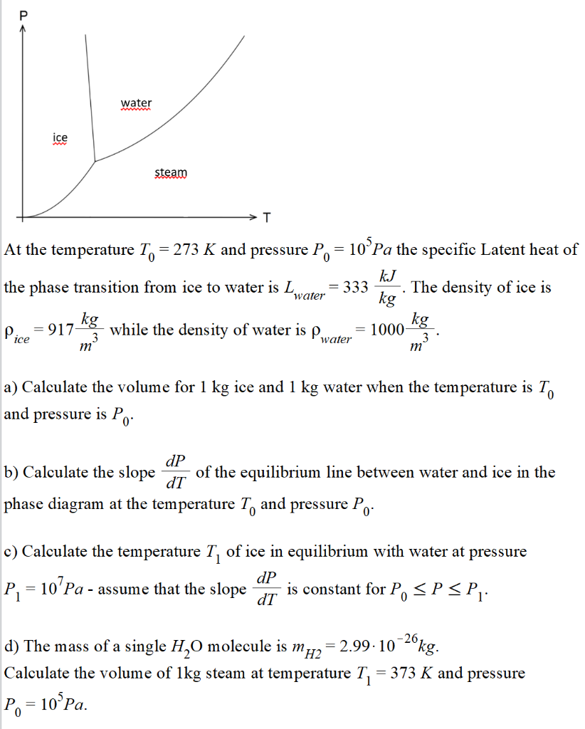 Solved water ice At the temperature T0-273 K and pressure | Chegg.com