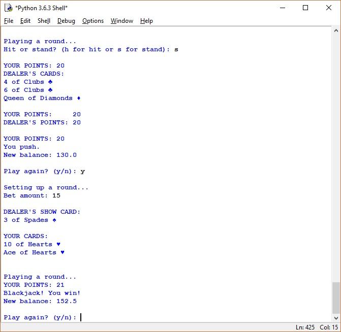 Solved BlackJack game in python in 3 phases. Phase 1 is | Chegg.com