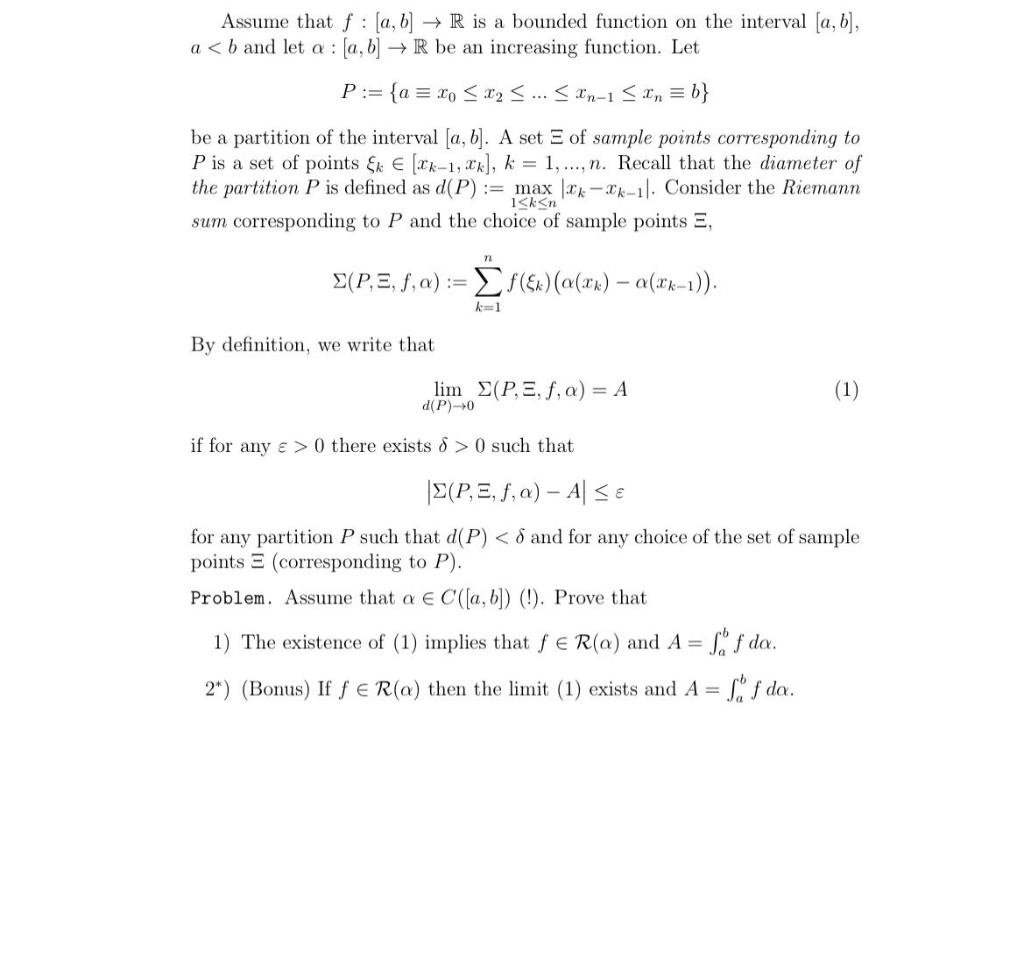 Solved Assume That F : [a,b] → R Is A Bounded Function On | Chegg.com