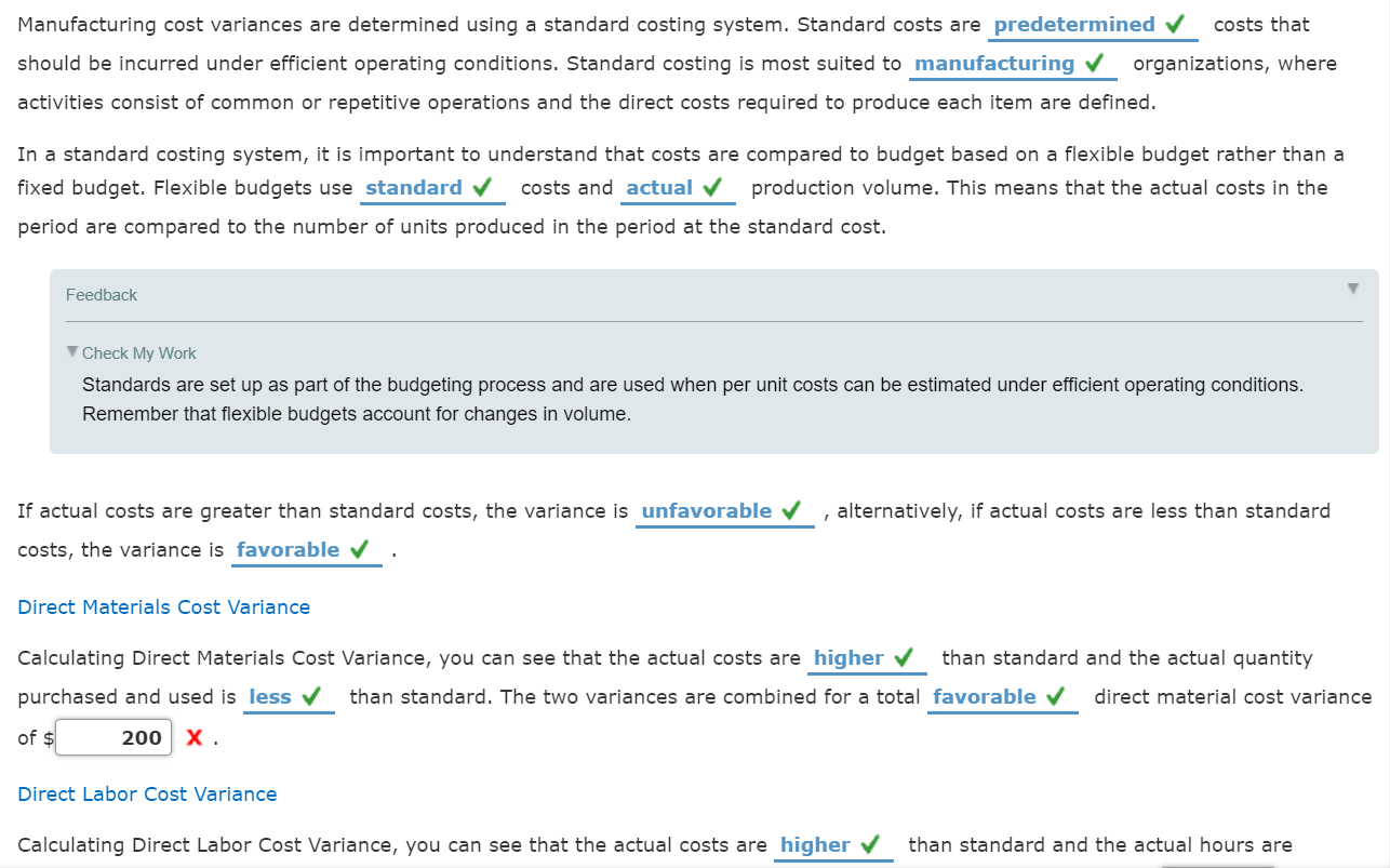 Solved Gauging the Favorableness of Variances When variances 