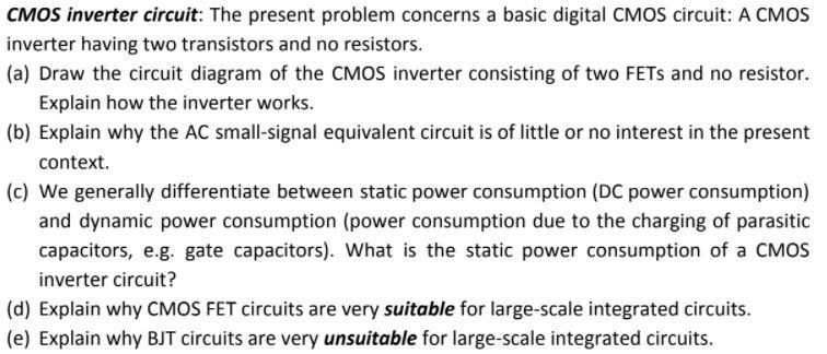 Solved CMOS inverter circuit: The present problem concerns a | Chegg.com