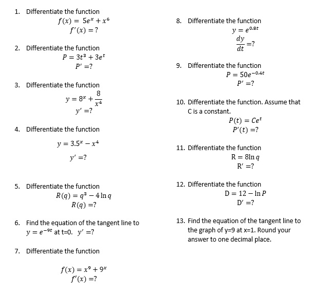 Solved 1. Differentiate the function 8. Differentiate the | Chegg.com