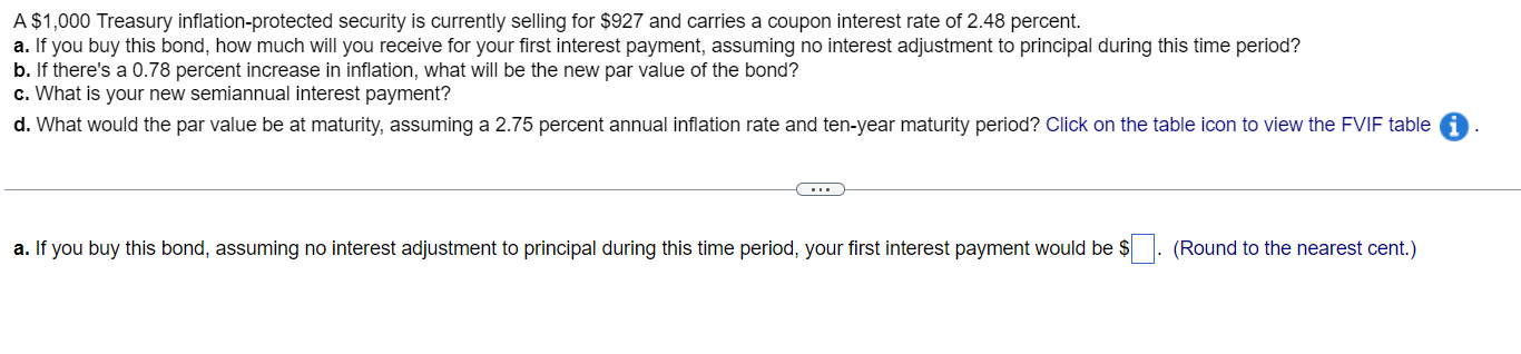 Solved A $1,000 Treasury inflation-protected security is | Chegg.com