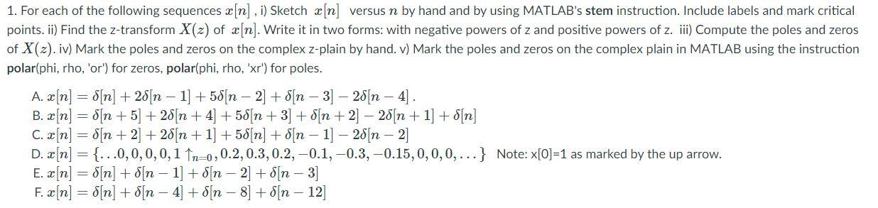 Solved 1. For each of the following sequences e[n] , i) | Chegg.com