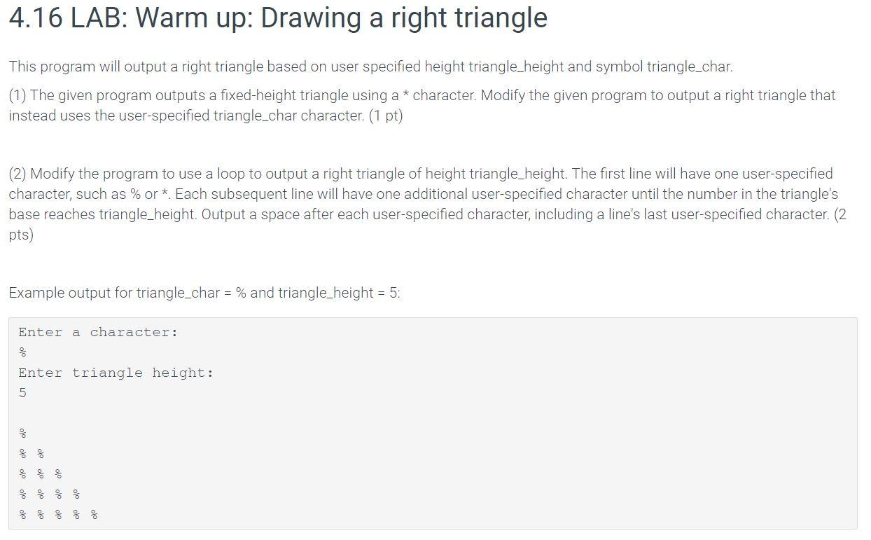 Solved 4.16 LAB Warm up Drawing a right triangle This