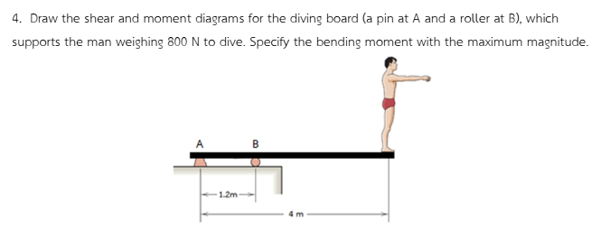 Solved 4. Draw the shear and moment diagrams for the diving | Chegg.com