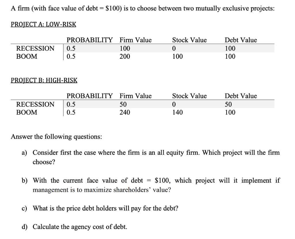 a-firm-with-face-value-of-debt-100-is-to-choose-chegg