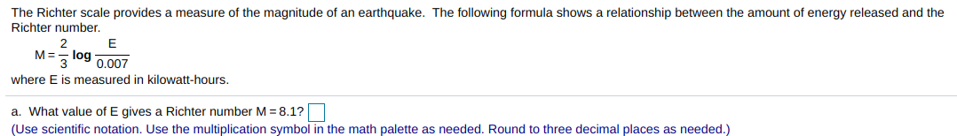 Use the Richter scale equation $$ M = \log \frac { I } { I